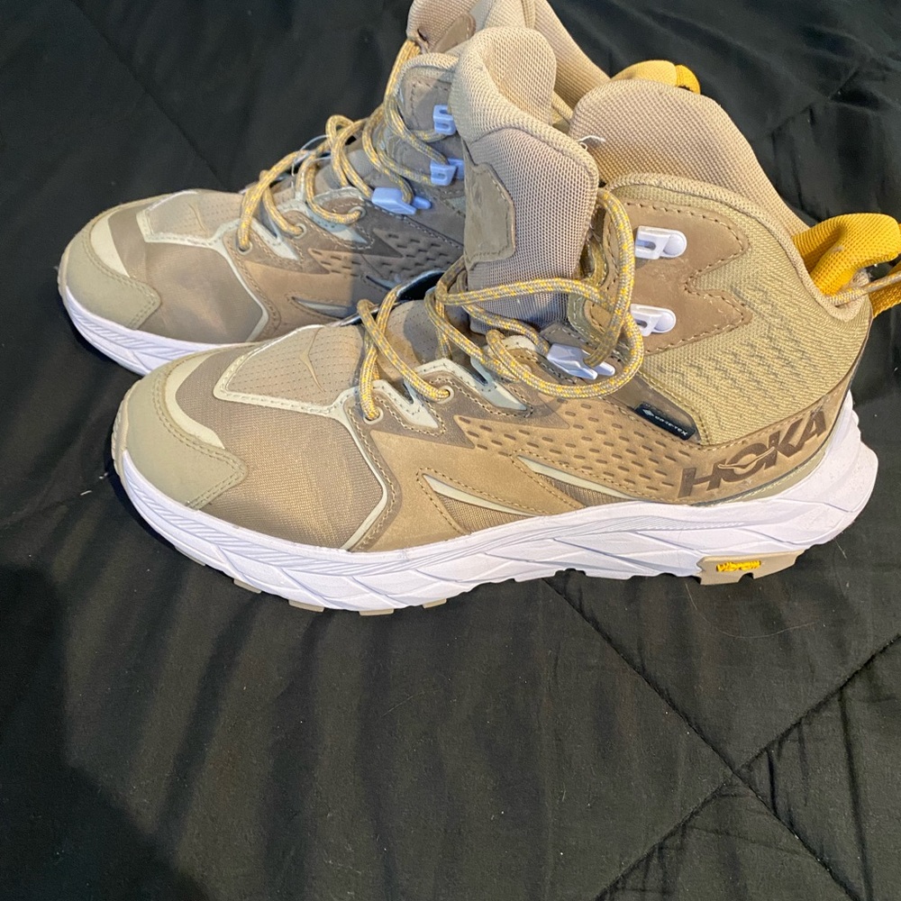 Hoka  Tan and Yellow Sneakers